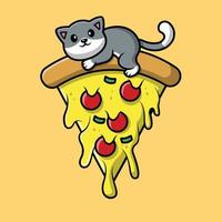 süße Katze auf Pizza-Cartoon-Vektor-Symbol-Illustration. vektor