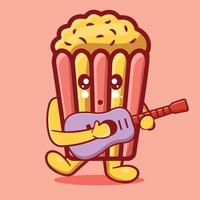 Süßes Popcorn-Foord-Maskottchen, das Gitarre spielt, isolierte Karikatur im flachen Stil vektor