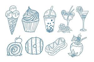 disposition doodle snacks mat illustration samling, målarbok vektor