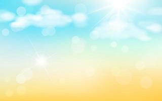 abstrakter Sommerhintergrund mit Sonnenstrahlen und Bokeh-Effekt. Illustration von Sandwolken und Himmel mit strahlender Sonne.