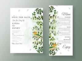 Grüne Eukalyptus-Hochzeitseinladungen vektor