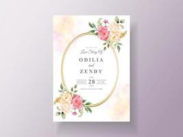 vackra rosa och gula blommor bröllop inbjudningskort vektor