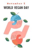 Welt veganer Tag. Vektorillustration, Plakat. vektor