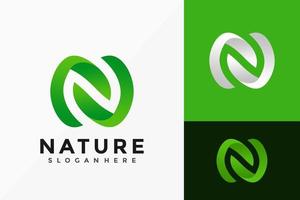 bokstaven n natur blad logotyp design, kreativa moderna logotyper design vektor illustration mall