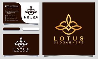 gyllene minimalistiska lotusblomma logotyp design vektorillustration, visitkortsmall vektor