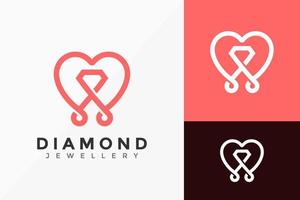 älskar logotypdesign för diamantsmycken, minimalistisk logotypdesign vektorillustrationsmall vektor