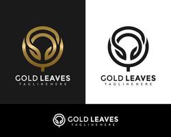 modern kreativ cirkel lämnar gyllene form logotyp design vektor illustration mall