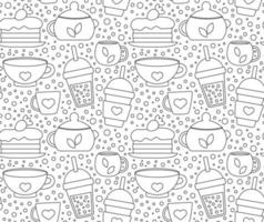 sömlöst upprepande mönster med drinkar och desserter för cafémeny. print för en butik med te och kaffe och en varm dryck. vektor illustration.