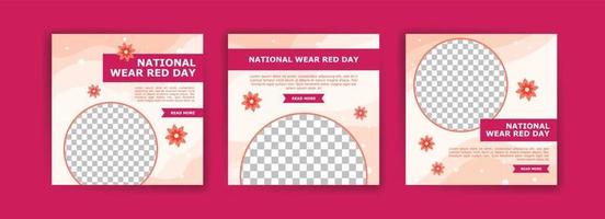 inläggsmall för sociala medier för röd dag för nationella klädsel. nationell medvetenhetskampanj för kvinnor om hjärtsjukdomar. vektor