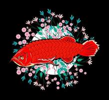 Super Red Arowana Illustration Design für Sukajan ist mittleres japanisches traditionelles Tuch oder T-Shirt mit digitaler handgezeichneter Stickerei Männer T-Shirts Sommer Casual Kurzarm Hip Hop T-Shirt Streetwear vektor