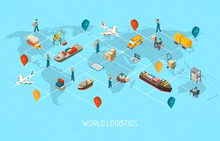 Logistik Operations Worldwide Isometric Poster vektor