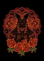 illustration vektor anubis gud med ros blomma