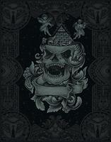 Illustration Totenkopf illuminati mit Vintage Gravur Ornament vektor