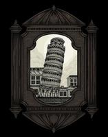 Illustration Vintage Pisa Turm mit Gravur Stil vektor