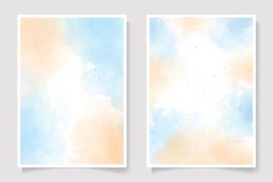 havsblå himmel och sandstrand akvarell bakgrund för bröllopsinbjudan kort mallsamling 5x7 vektor