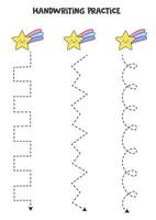 Nachzeichnen von Linien mit süßen Kawaii-Sternen. Schreiberfahrung. vektor