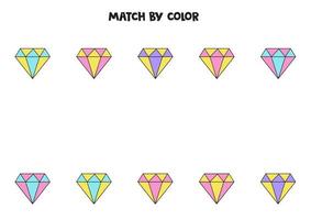 färgmatchningsspel för förskolebarn. matcha söta diamanter efter färger. vektor