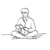 Strichzeichnungen Mann liest Buch auf dem Sofa Illustration Vektor Hand gezeichnet isoliert auf weißem Hintergrund