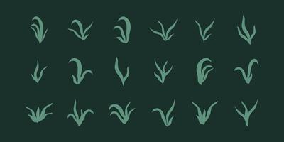 Set Silhouette Pflanzen Algen Algen Wasserpflanzen Gras für Aquarium. isolierte handgezeichnete Vektorgrafik im Doodle-Stil. vektor