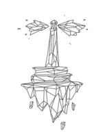 Low-Poly-Abbildung eines Leuchtturms auf einer Luftinsel. Vektor. Umrisszeichnung. Retro-Stil. Hintergrund, Symbol, Emblem für den Innenraum. Geschäftsmetapher. vektor