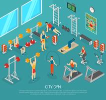 City Fitness Gym Center Isometrisk POST vektor