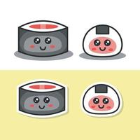 vektor illustration av platt design japansk sushi och ris, kawaii mat tecken