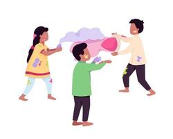 Kinder auf Holi-Festival halbflache Farbvektorzeichen vektor