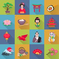 Japanska kultur symboler Flat ikoner Set