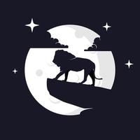 illustration vektorgrafik av lejon med månen bakgrund. perfekt att använda till t-shirt eller event vektor