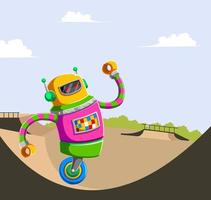 Cartoon-Roboter, der im Park spielt vektor