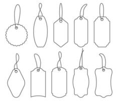 Preisschilder. Reihe von Symbolen zum Verkauf oder Gepäck. Vektor-Umriss-Vintage-Etiketten-Darstellung auf weißem Hintergrund