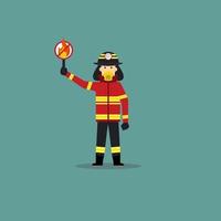 Cartoon-Illustration von Feuerwehrmann hält ein Verbotsbrett vektor