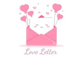 kärleksbrev tecknad bakgrund platt illustration för meddelanden om kärlek broderskap eller vänskap vanligtvis ges på alla hjärtans dag i ett kuvert eller gratulationskort vektor