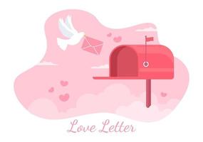 Liebesbrief Hintergrund flache Illustration. Botschaften für Brüderlichkeit oder Freundschaft, die normalerweise am Valentinstag in einem Umschlag oder einer Grußkarte über den Briefkasten gesendet werden
