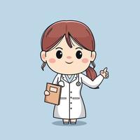 illustration av vackra kvinnliga läkare med pekfinger. söt kawaii karaktärsdesign. vektor