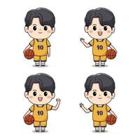 Illustration eines netten spielenden Basketballs. Kawaii-Charakterdesign. vektor