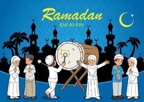 indonesische muslimische kinder feiern ramadan vektor