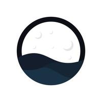 flaches Logo von Meereswellen im Mondlicht vektor