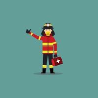 tecknad illustration av brandman hålla ett medicinskt kit vektor