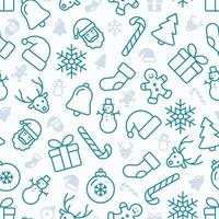 nahtloses Weihnachtsmuster von blaugrünen Umrisssymbolen mit kleineren subtilen grauen Symbolen vektor