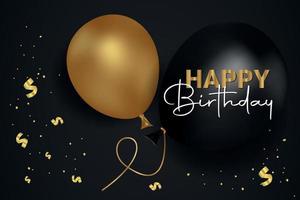 grattis på födelsedagen bakgrundsillustration med gyllene ballonger på en mörk bakgrund vektor