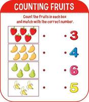 Mathespielvorlage mit Früchtezählen vektor