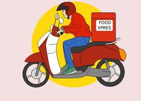 matleveranspersonal åker motorcykel för att leverera mat vektor