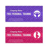 kostenloses Personal Training, Geschenkgutschein für Fitnessstudio, Fitnesscenter, moderne Vorlagen in Violett und Purpur vektor