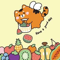 süß Tiger Engel fliegend halt Wassermelone Korb Hintergrund.Gemüse und fruchtig.frisch.sommerlich.wild Tier Charakter Karikatur design.image zum Karte, Poster, Aufkleber.Baby produkt.kawaii.illustration vektor