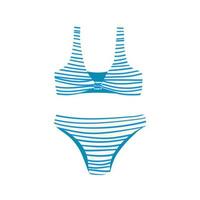 Sommer Strand Damen Zweiteiler Badeanzug im Retro-Stil. Ober- und Unterseite der Bademode. Damen Bikini mit Muster. einzelnes Symbol, flache Karikatur bunte Vektorillustration lokalisiert auf weißem Hintergrund vektor