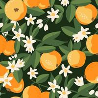 Sommer tropisches nahtloses Muster mit bunten Orangen und flowers.vector Zitrusfrüchte Hintergrund. modernes exotisches Blumendesign für Papier, Einband, Stoff, Inneneinrichtung und andere Benutzer. vektor