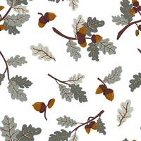 grüner Eichenzweig mit Blättern und Eicheln Vektor nahtlose Muster. Textur eines Laubbaumzweigs für Stoffe, Geschenkpapier, Hintergründe und andere Designs.