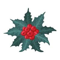 juljärnekbärset, gröna blad, röda bär, grenar, kvistar. vektor vinter illustration isolerad på vit bakgrund för julkort och dekorativ design.