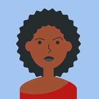 platt färg kvinnor porträtt. ung flicka afrikansk etnicitet ansikte avatar. tecken för webb, videospel, konto, vektor ikon.